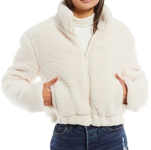 GB STAND COLLARFULL-ZIP QUILTED COZY FAUX-SHERPA